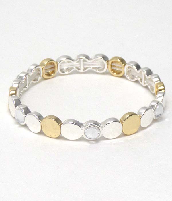 Facet stone accent multi metal disk link stackable stretch bracelet