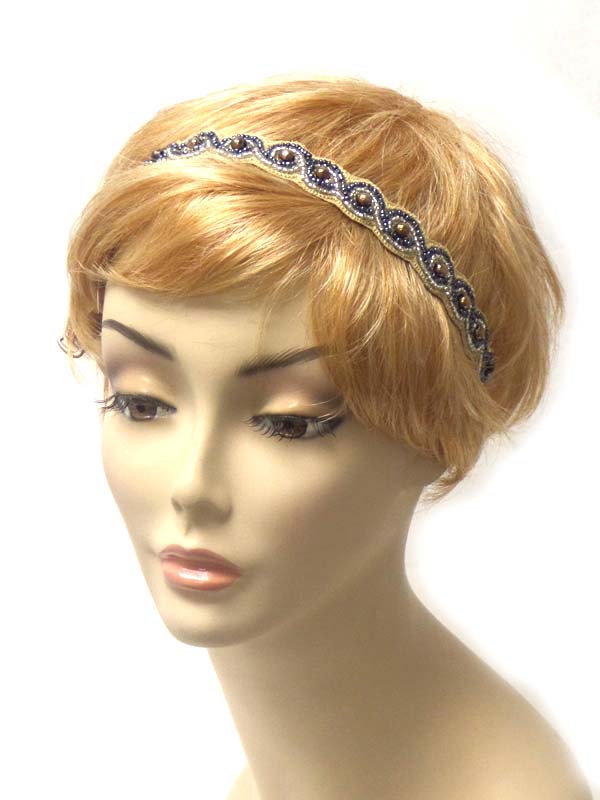 Handmade multi bead on fabric stretch headband
