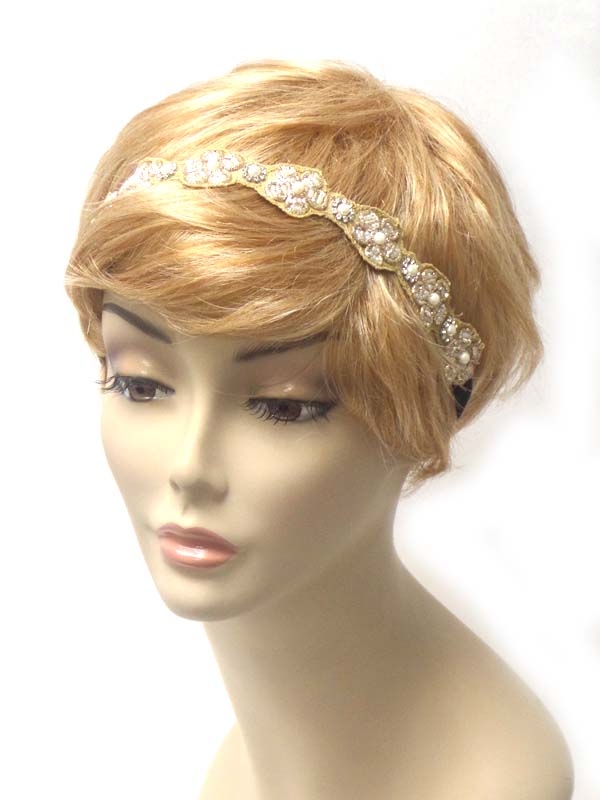 Handmade multi bead on fabric stretch headband