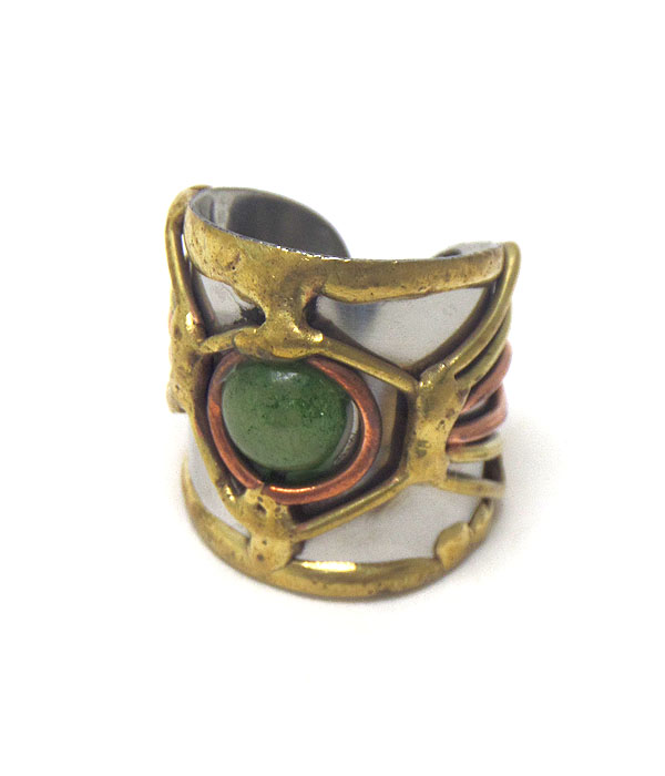 Handmade metal art adjustable ring - 100% brass