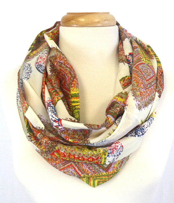 Folkloric pattern print infinity scarf