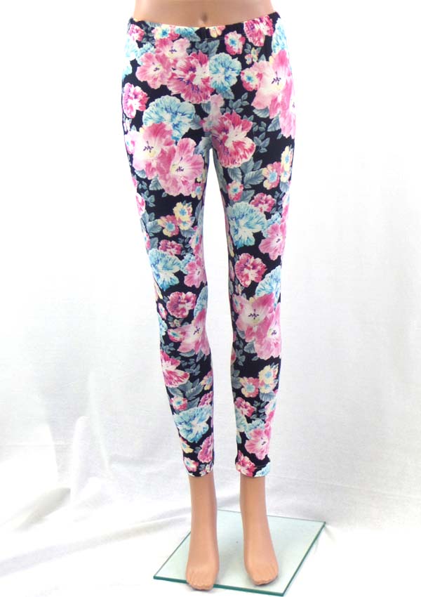 Floral pattern elastic leggings