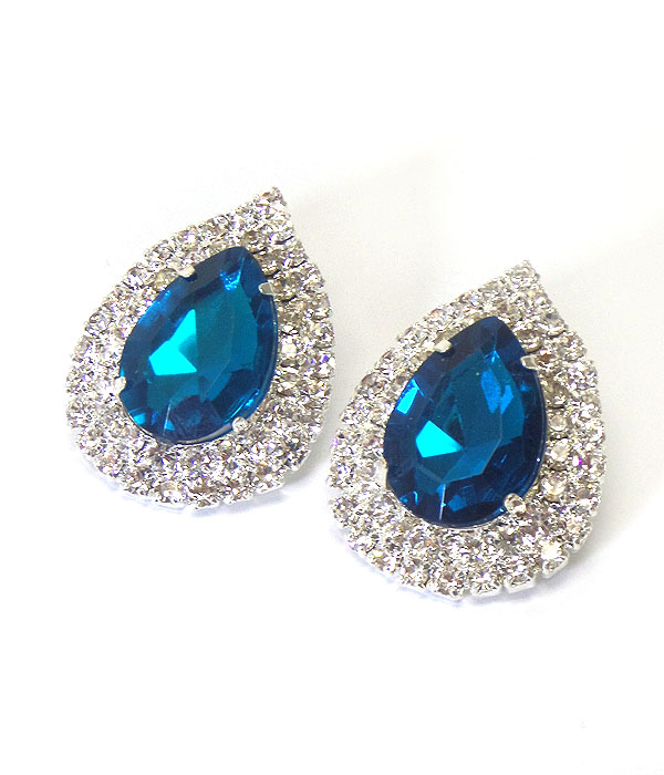 Teardrop crystal and rhinestone edge deco earring