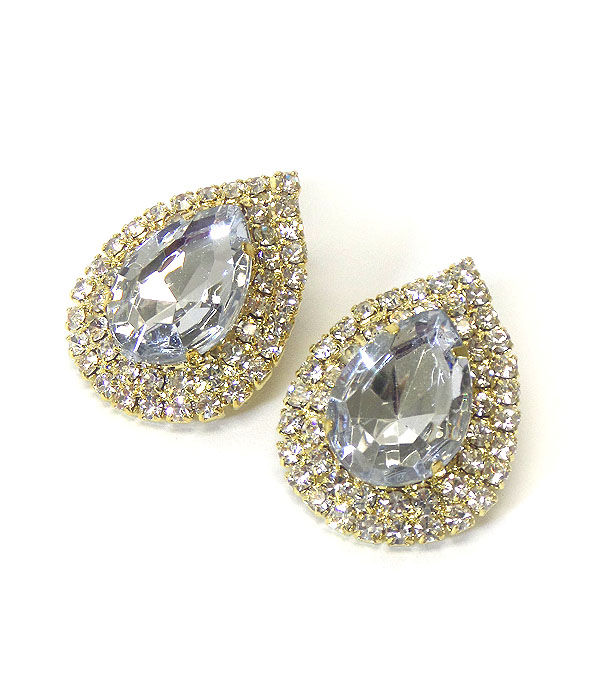 Teardrop crystal and rhinestone edge deco earring