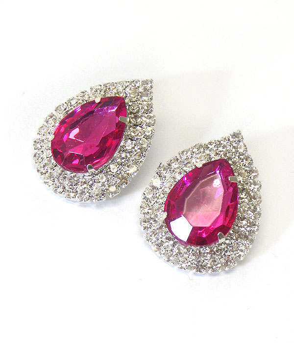 Teardrop crystal and rhinestone edge deco earring