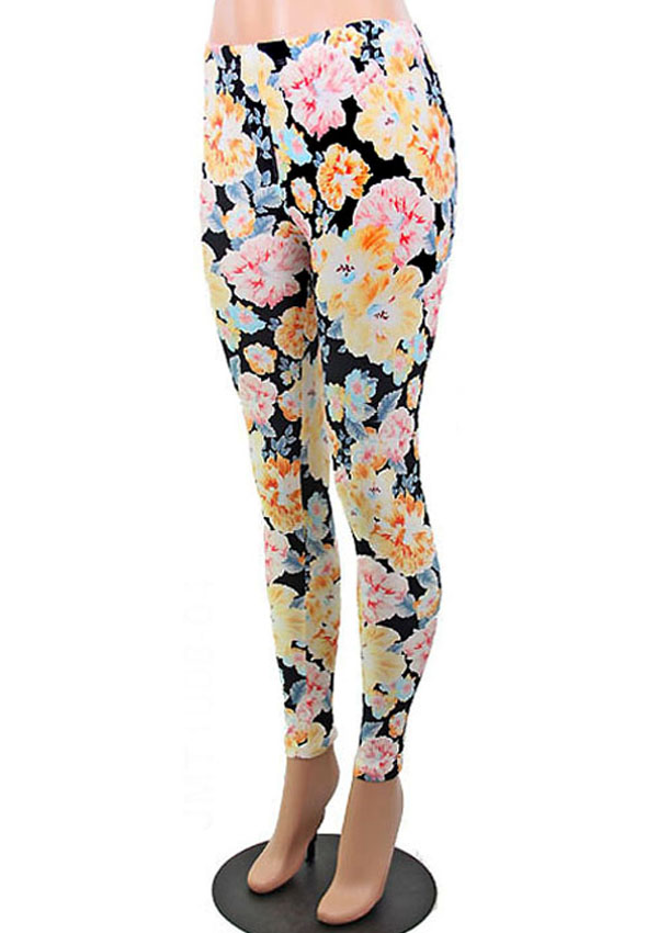 Floral pattern elastic leggings