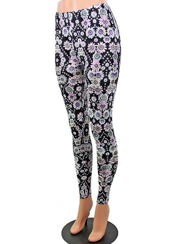 Floral pattern elastic leggings