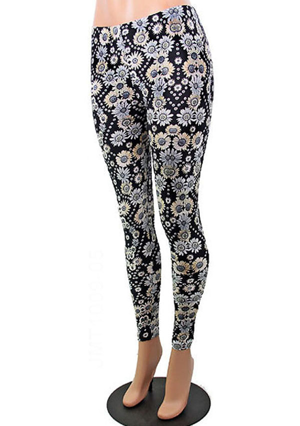 Floral pattern elastic leggings