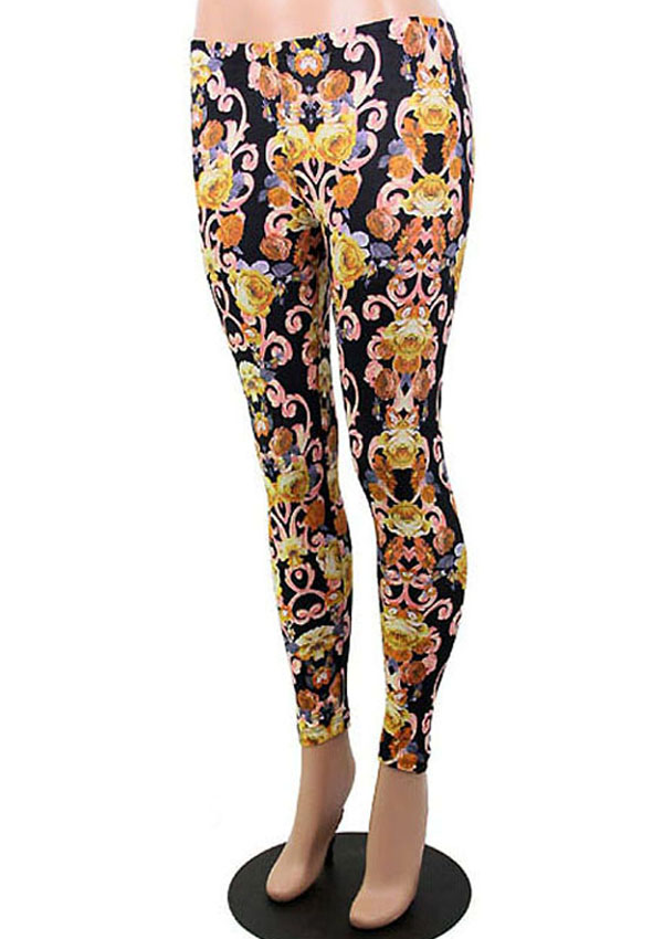 Floral pattern elastic leggings