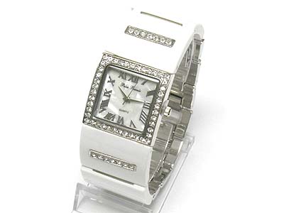 Acryl and crystal metal band watch