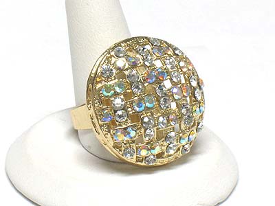 Crystal stud metal mesh round fashion ring - adjustable size
