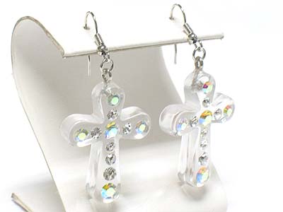 Crystal stud acrylic cross dangle earring
