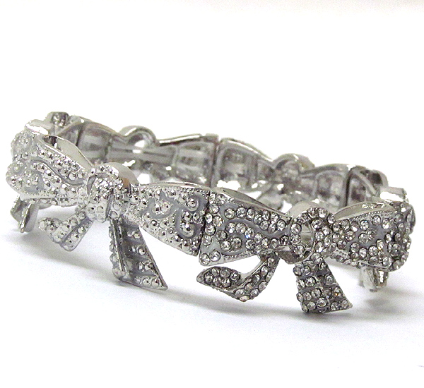 Crystal deco multi ribbon link stretch bracelet