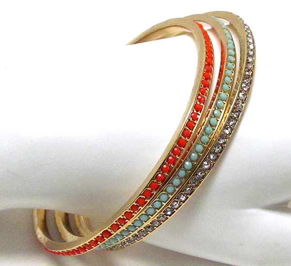 Multi color crystal stud stackable bangle bracelet set of 3