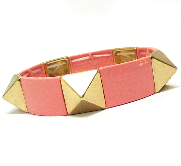 MULTI SPIKE AND PAINTED PLATE LINK STRETCH BRACELET