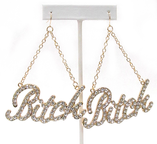 Crystal deco bitch letter drop earring