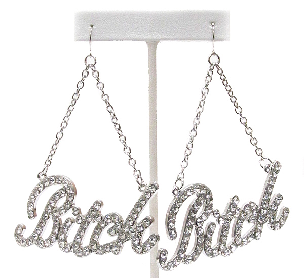 Crystal deco bitch letter drop earring