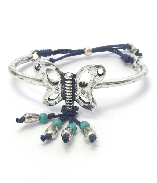Butterfly metal bangle pull tie bracelet