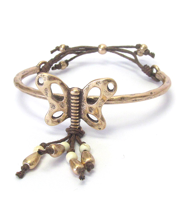 Butterfly metal bangle pull tie bracelet