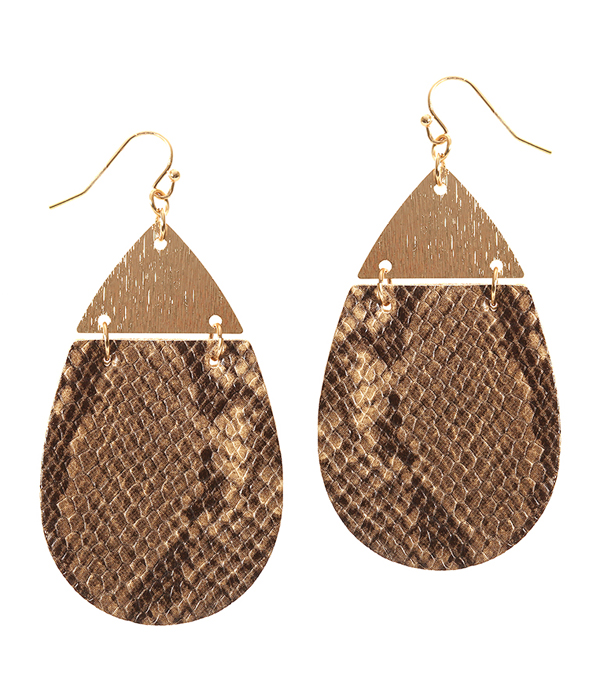 SNAKE SKIN TEXTURED FAUX LEATHER TEARDROP EARRING