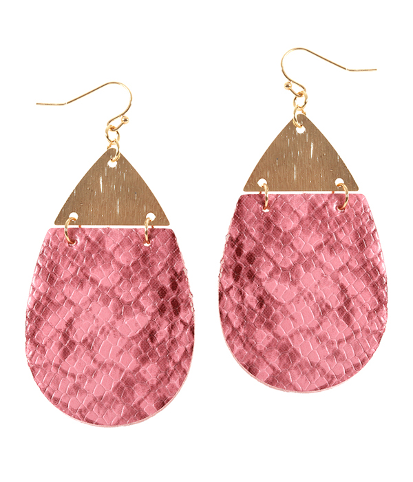 Snake skin textured faux leather teardrop earring