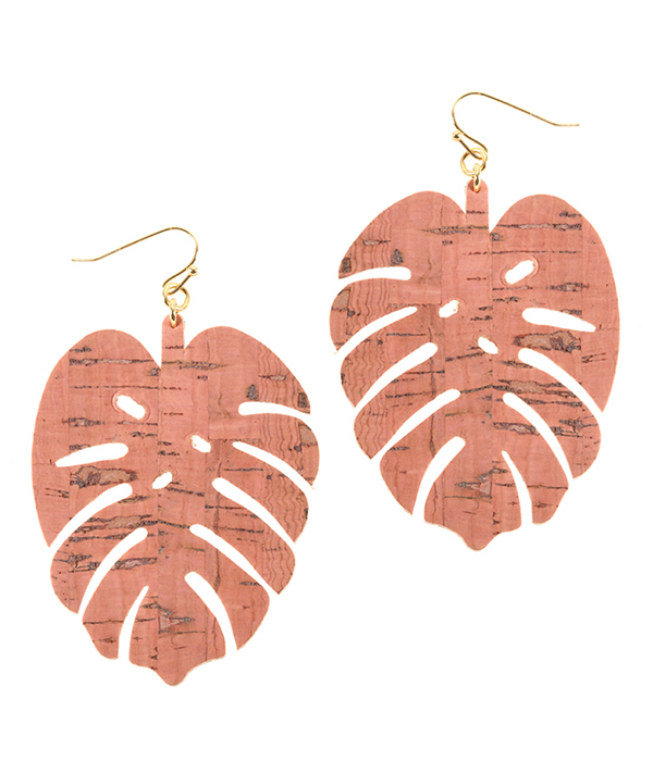 Cork textured monstera leaf earring