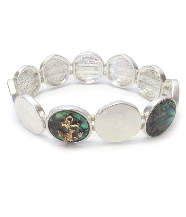 Sealife theme abalone disc stretch bracelet - anchor