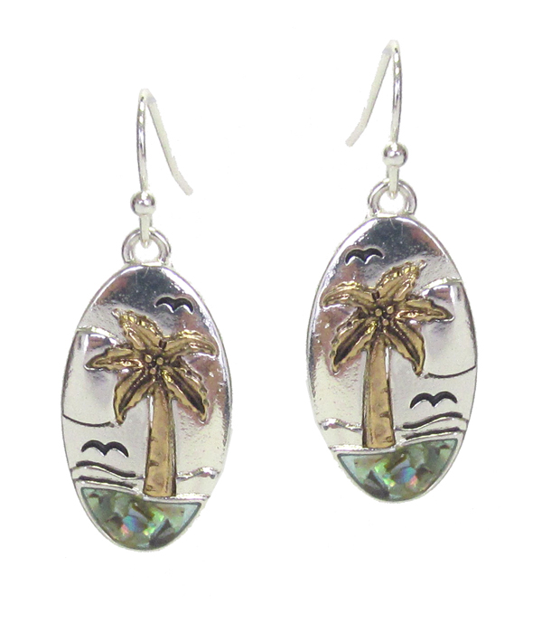 SEALIFE THEME ABALONE OVAL EARRING - PALM TREE