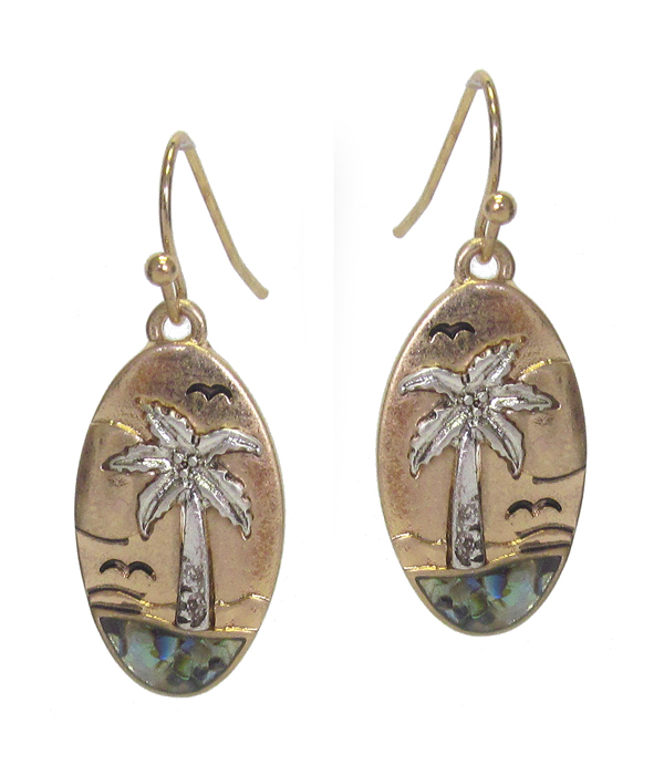 Sealife theme abalone oval earring - palm tree