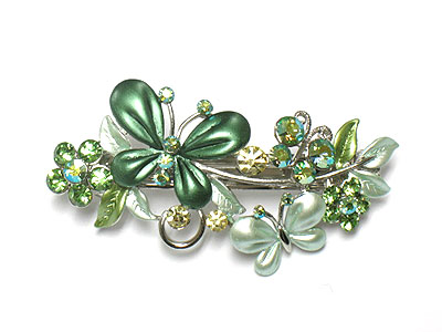 Crystal and enamel butterfly and flower hair pin