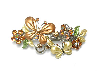 Crystal and enamel butterfly and flower hair pin