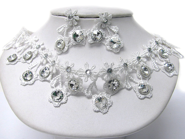 Crystal deco fabric flower evening necklace earring set