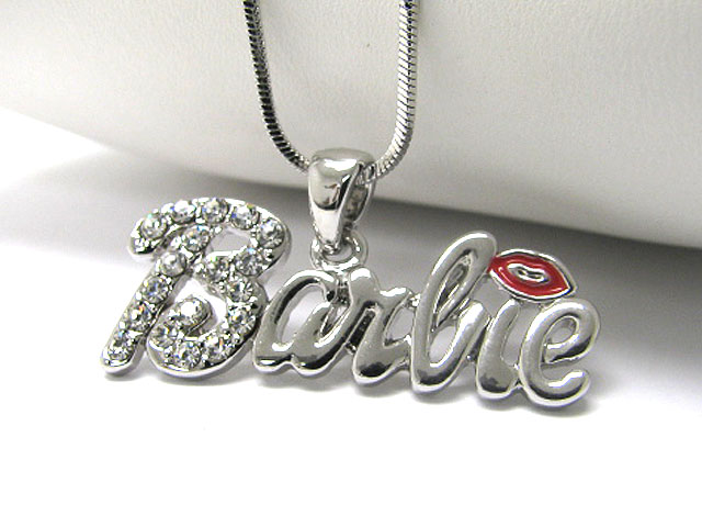 Made in korea whitegold plating crystal stud barbie pendant necklace
