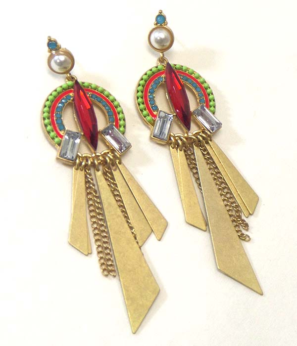 Tribal look beads and metal drop art deco earring