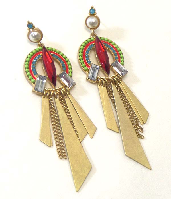 TRIBAL LOOK BEADS AND METAL DROP ART DECO EARRING