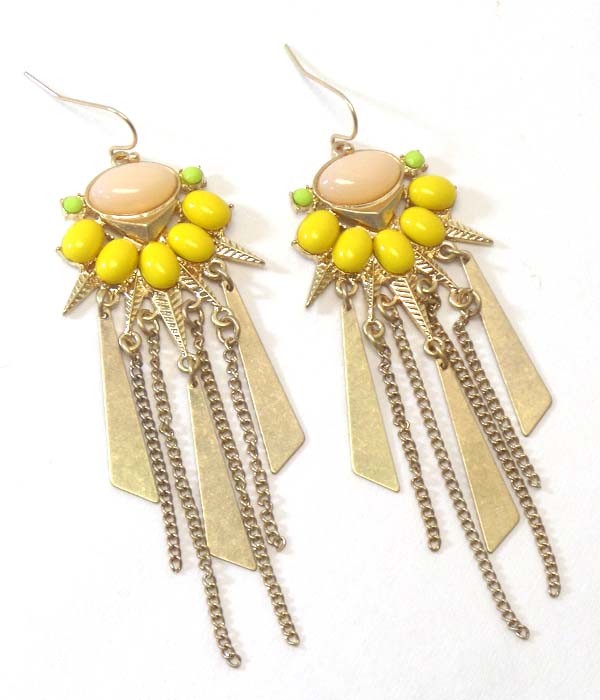 Tribal look stone and metal and tassel drop art deco earring