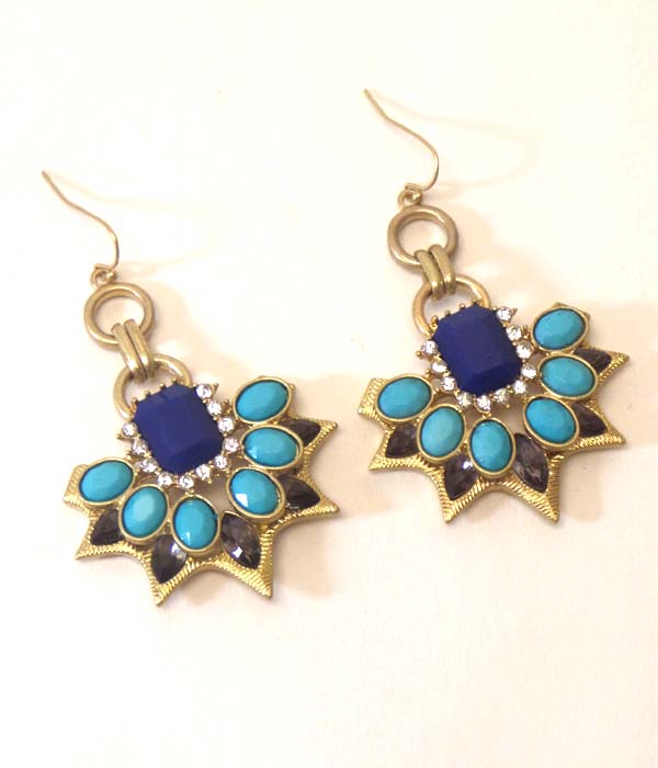Tribal look crystal and stone art deco earring
