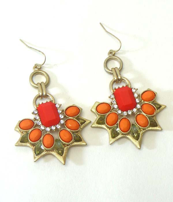 Tribal look crystal and stone art deco earring