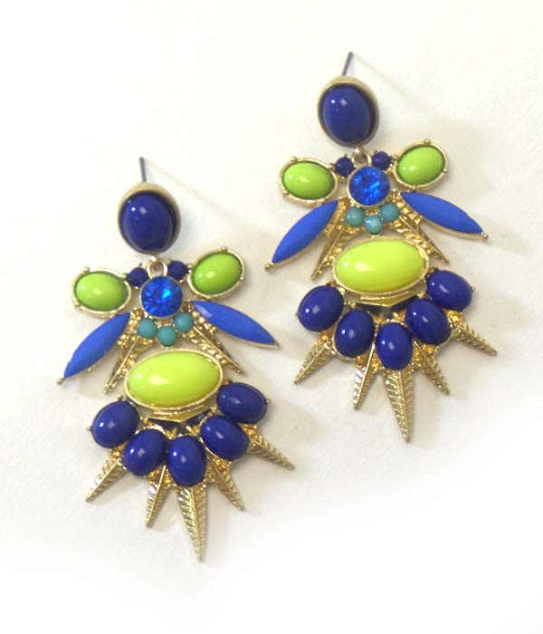 Tribal look crystal and stone art deco earring