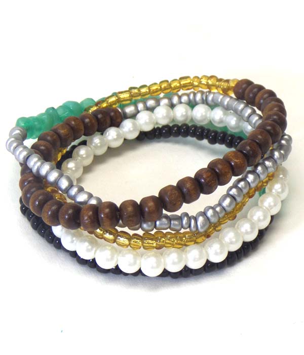 Mixed bohemian bead stretch wrap bracelet or necklace