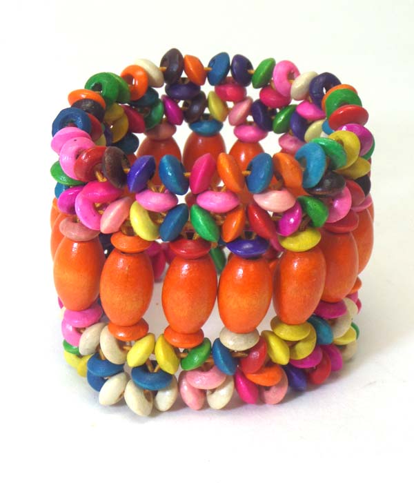 Multi wooden bead stretch bracelet