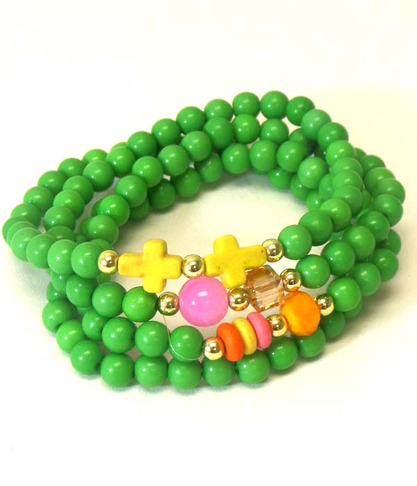 Multi bead and cross stretch wrap bracelet