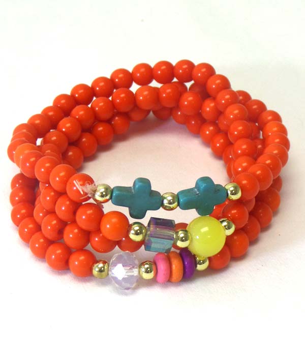 Multi bead and cross stretch wrap bracelet