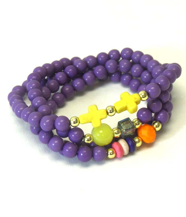 Multi bead and cross stretch wrap bracelet