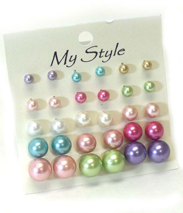 Multi size pearl stud 15 pair earring set mens jewelry