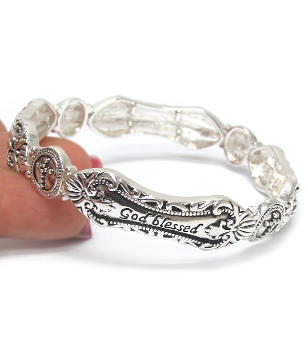 God blessed textured metal stretch bracelet 