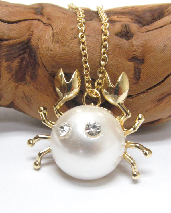 PEARL AND CRYSTAL ZODIAC PENDANT NECKLACE - PEARL AND CRYSTAL ZORDIAC PENDANT NECKLACE - PISCES