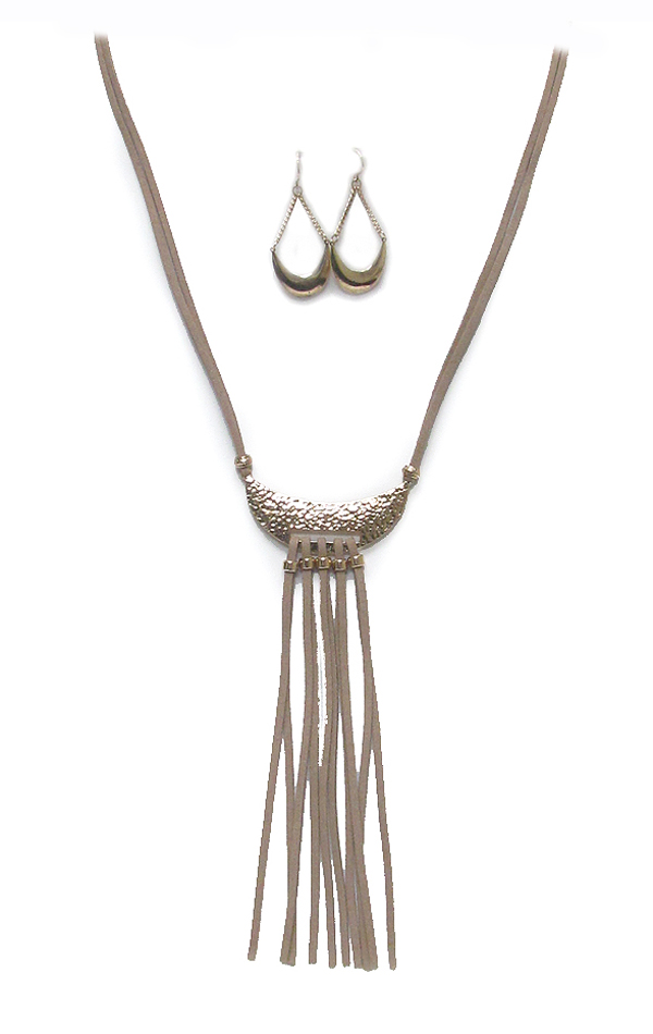 Suede tassel drop long necklace set