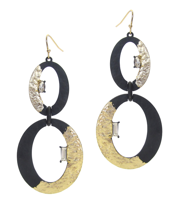 Gold flakes on black patina metal earring - double drop