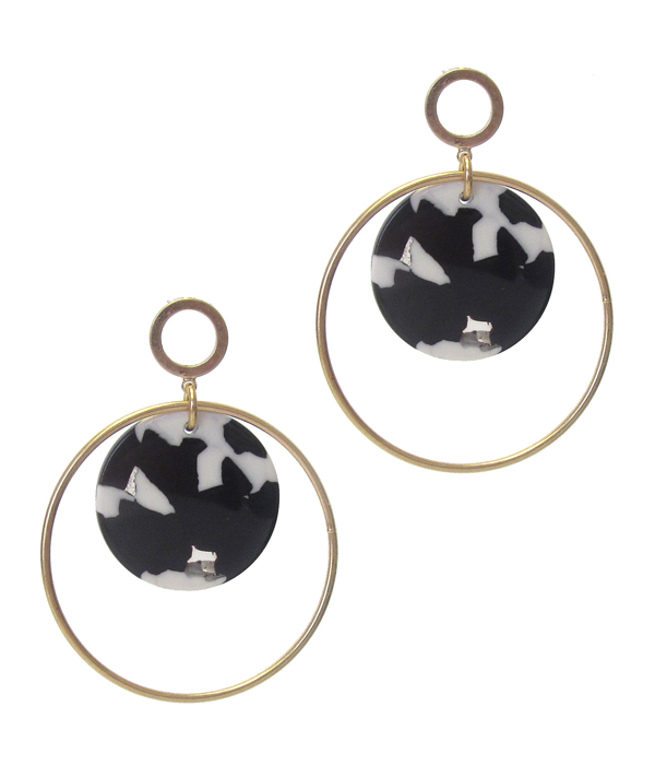 ORGANIC CELLULOSE DISC AND METAL HOOP DROP EARRING